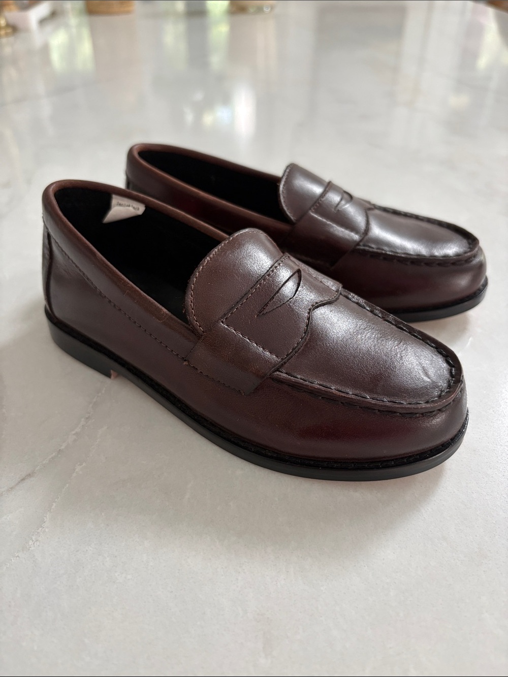 Janie and Jack NWOT ? Leather Penny Loafers Brown Slip On Wedding Dressy Size 9